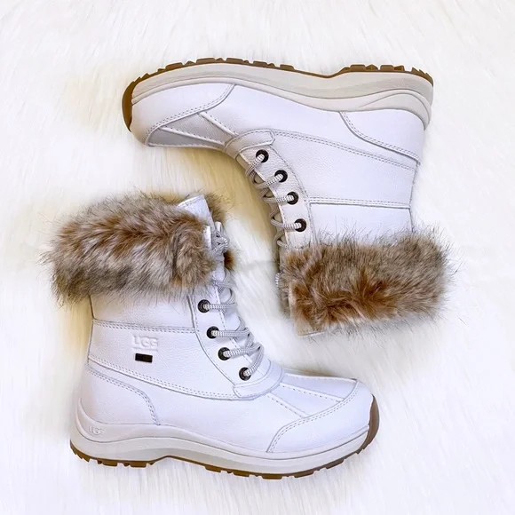 UGG Women’s Adirondack III Tipped Waterproof White Leather Boots - Picture 6 of 10